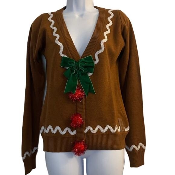 Tipsy Elves Tan Gingerbread Christmas Sweater, Small - Picture 1 of 5